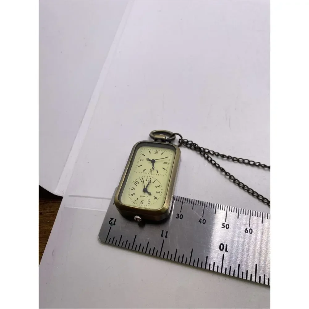 Brass Twotime Dual Time Pocket Watch Necklace Works New Battery